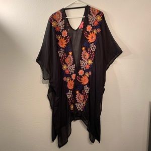 Betsey Johnson Floral Embroidered Kimono Cardigan